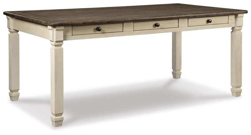 Ashley Furniture Bolanburg dining room set with a wooden table and matching chairs, showcasing a contemporary design.