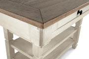 Ashley Furniture Bolanburg counter height dining table with a warm wood finish and sturdy design, shown in detail.