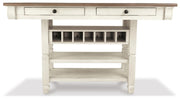 Ashley Furniture Bolanburg counter height dining table with a wooden tabletop and sturdy legs, shown from a head-on angle.