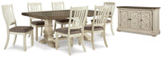 Ashley Furniture Bolanburg dining room set with a rectangular table and six upholstered chairs, showcasing a modern wooden design.