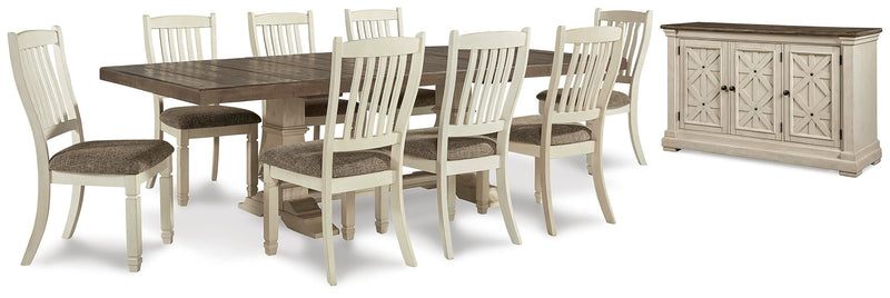 Ashley Furniture Bolanburg Dining Set with four chairs and rectangular table, dark wood finish, modern dining room furniture.