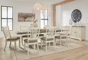 Ashley Furniture Bolanburg dining room set with a wooden table and six matching chairs in a modern dining space.