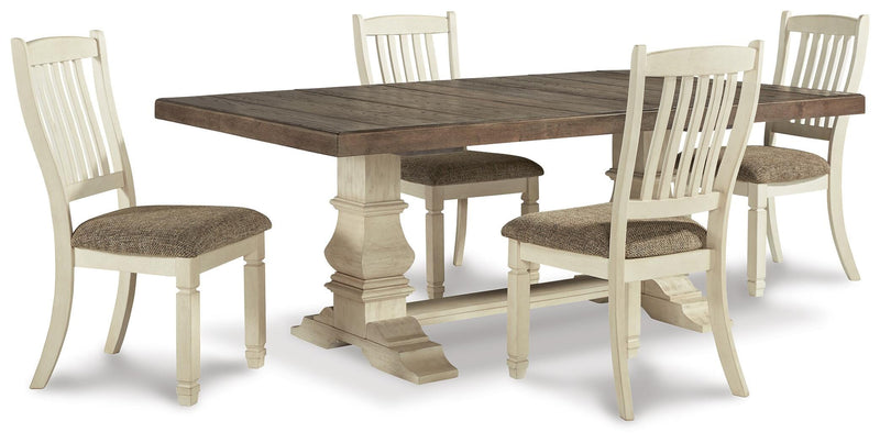 Ashley Furniture Bolanburg dining room set with a wooden table and matching chairs, featuring a warm finish and classic design.