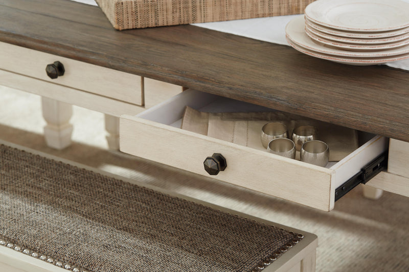 Close-up of the Ashley Furniture Bolanburg Dining Table showing its dark wood finish and detailed tabletop design.