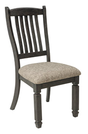Ashley Furniture Tyler Creek dining chair set featuring four upholstered chairs with dark wood legs and a modern design.