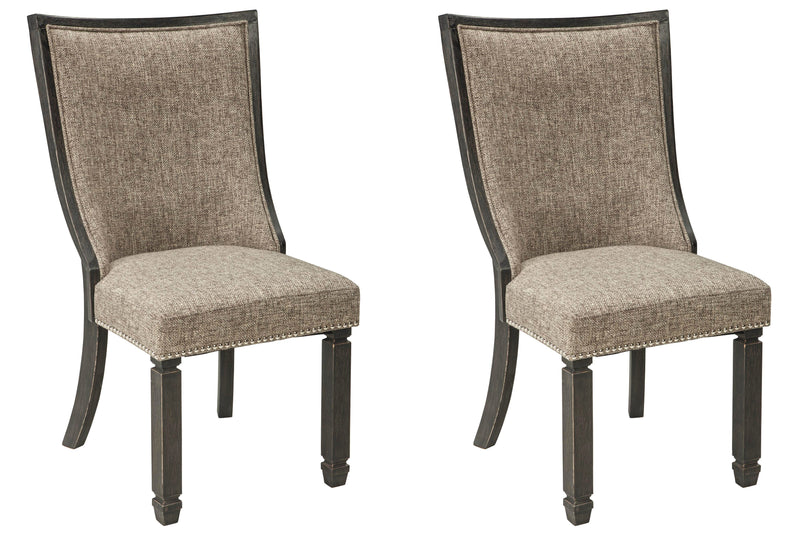 Ashley Furniture Tyler Creek dining chair set with upholstered seats and wooden legs, shown in a modern dining room setting.