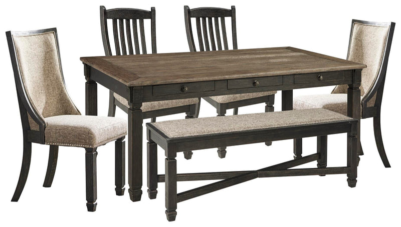 Ashley Furniture Tyler Creek dining room set with a wooden table and matching chairs, featuring a warm brown finish.