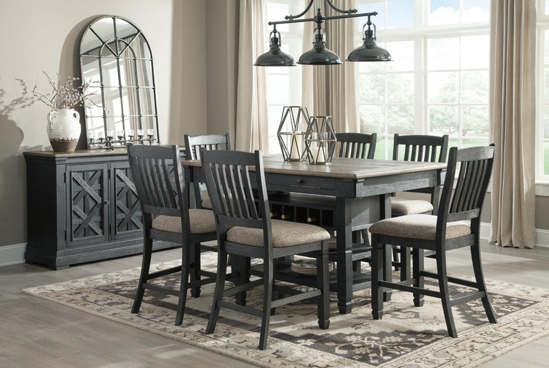 Ashley Furniture Tyler Creek counter height dining set with a table and matching chairs in a modern dining room setting.