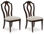 Ashley Furniture Lavinton dining chair with upholstered seat and wooden legs, shown from an angled side view.