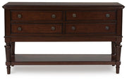 Ashley Furniture Lavinton dining server with a sleek wood finish, featuring multiple storage compartments and a modern design.