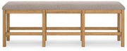 Ashley Furniture Havonplane 72-inch counter height dining bench with wooden legs and upholstered seat for casual dining spaces.