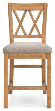 Ashley Furniture Havonplane counter height barstool with a wooden seat and metal frame, shown from a front head-on angle.