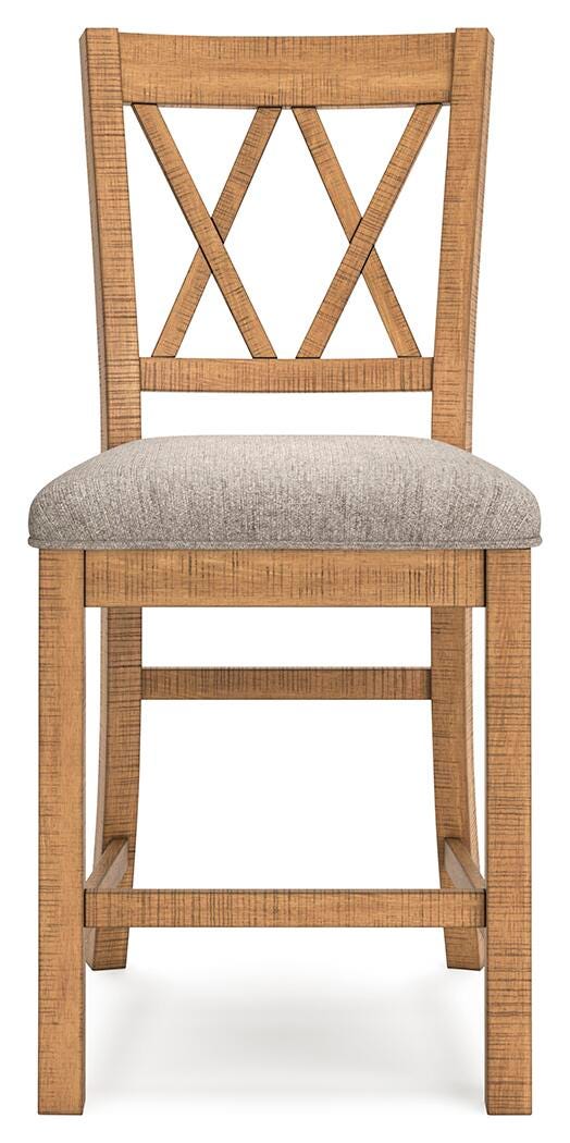 Ashley Furniture Havonplane counter height barstool with a wooden seat and metal frame, shown from a front head-on angle.