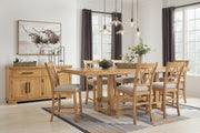 Ashley Furniture Havonplane dining server with wood finish, featuring multiple drawers and cabinet storage for elegant dining room organization.