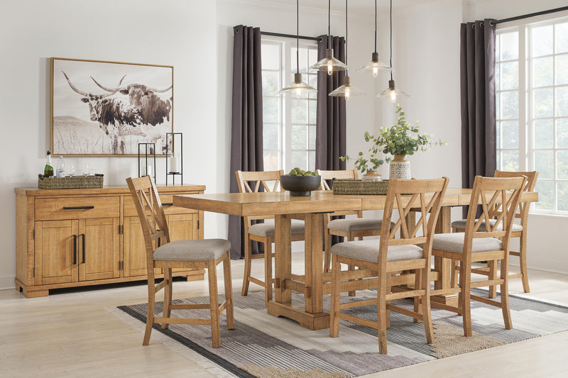 Ashley Furniture Havonplane dining server with wood finish, featuring multiple drawers and cabinet storage for elegant dining room organization.