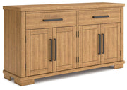 Ashley Furniture Havonplane dining server with storage cabinets and drawers, shown from an angled view.
