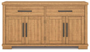 Ashley Furniture Havonplane dining server with wood finish, featuring multiple storage compartments and elegant design details.