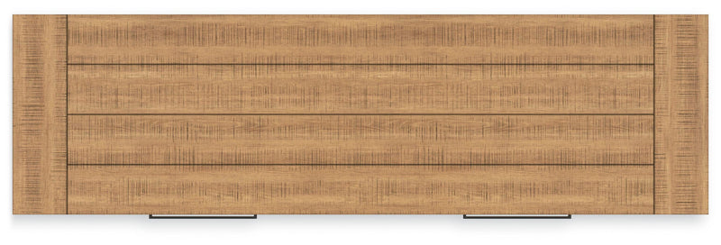 Ashley Furniture Havonplane dining server with top surface and storage drawers, showcasing a stylish wooden design.