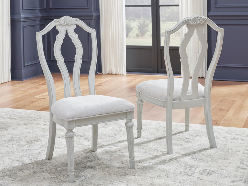Montelaine Ashley Furniture dining chair with upholstered seat and wooden legs, shown in a modern dining room setting.