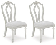 Ashley Furniture Montelaine dining chair with upholstered seat and wooden legs, shown from an angled side view.