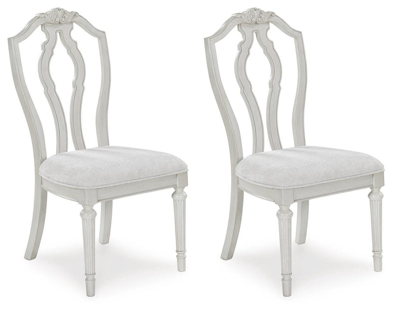 Ashley Furniture Montelaine dining chair with upholstered seat and wooden legs, shown from an angled side view.