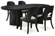Ashley Furniture Rowanbeck dining room set with table and chairs, showcasing a classic wood finish and elegant design.