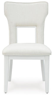 Ashley Furniture Chalanna dining chair with a wood frame and upholstered seat, viewed from the front.