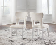 Ashley Furniture Chalanna dining chair with dark wood legs and upholstered seat and back for comfortable dining room seating.