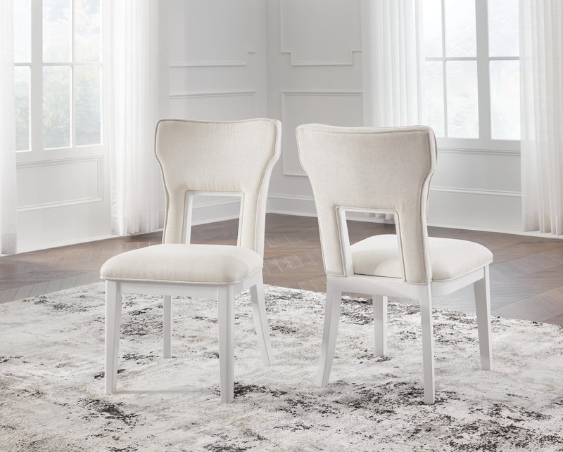 Ashley Furniture Chalanna dining chair with dark wood legs and upholstered seat and back for comfortable dining room seating.