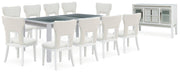 Ashley Furniture Chalanna dining room set with a rectangular table and six matching chairs in a modern, elegant design.