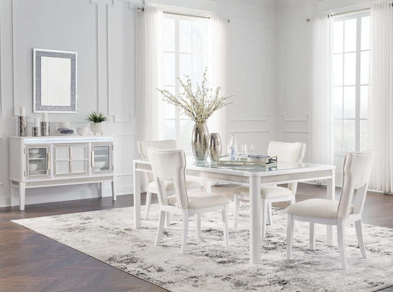 Ashley Furniture Chalanna dining room set with a wooden table and matching chairs, elegant and modern design for dining spaces.