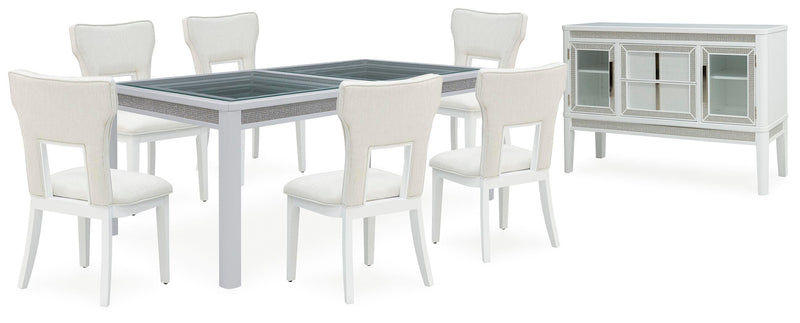 Ashley Furniture Chalanna dining room set with a wooden table and six matching chairs, elegant and modern dining package.