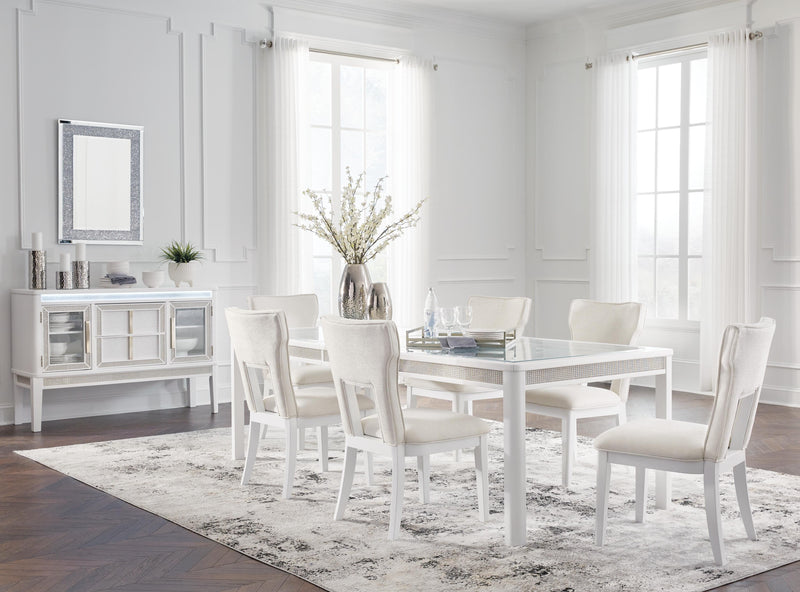 Ashley Furniture Chalanna Dining Package featuring a modern dining room set with a table and matching chairs.