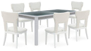 Ashley Furniture Chalanna dining room set with table, chairs, and buffet in warm wood finish, modern and elegant dining package.