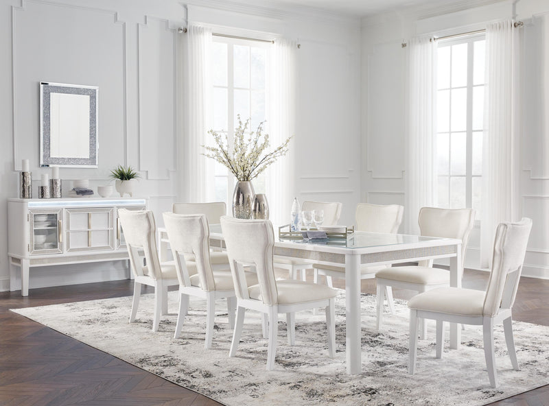 Ashley Furniture Chalanna dining room set with wood table and matching chairs, elegant design for modern dining spaces.
