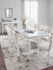 Ashley Furniture Chalanna dining room set with a rectangular table and six upholstered chairs, modern and stylish for the dining area.