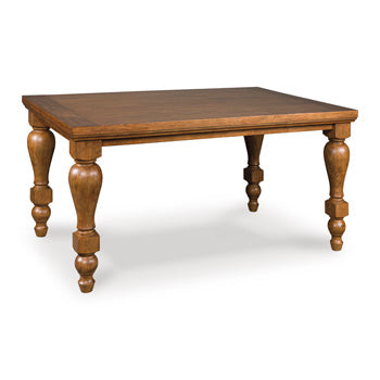 Ashley Furniture Greddinton dining room set with a wooden table and six matching upholstered chairs, shown from an angled view.