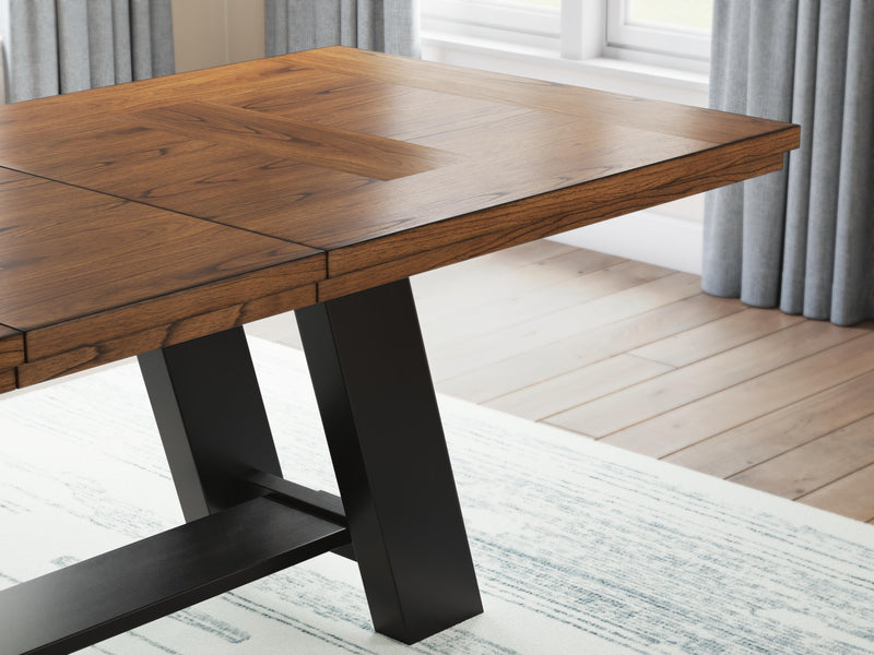 Ashley Furniture Greddinton dining room set with a wooden table and matching chairs, detailed view of the table's surface and chair design.