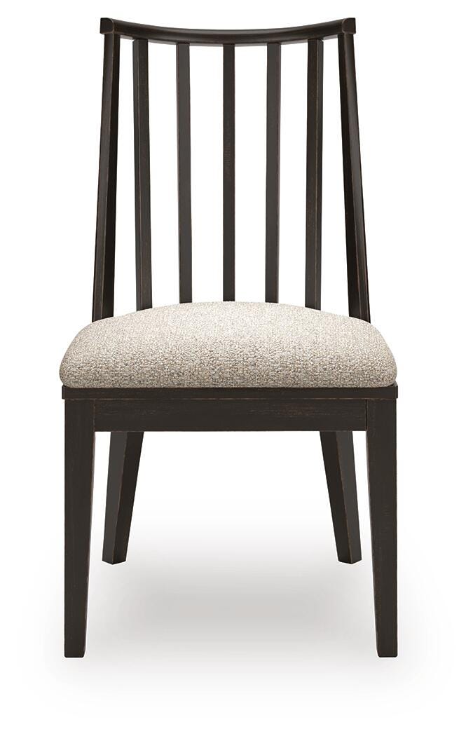 Ashley Furniture Galliden dining chair with dark wood finish and upholstered seat, shown from a front head-on view.