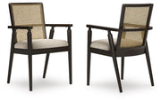 Ashley Furniture Galliden dining room set with a wooden table and matching chairs, shown from an angled view.