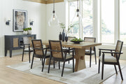 Ashley Furniture Galliden Dining Server with wood finish, featuring multiple storage compartments and elegant design details.