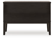 Ashley Furniture Galliden Dining Server with glass doors and wood finish, featuring storage drawers and shelves for dining room organization.