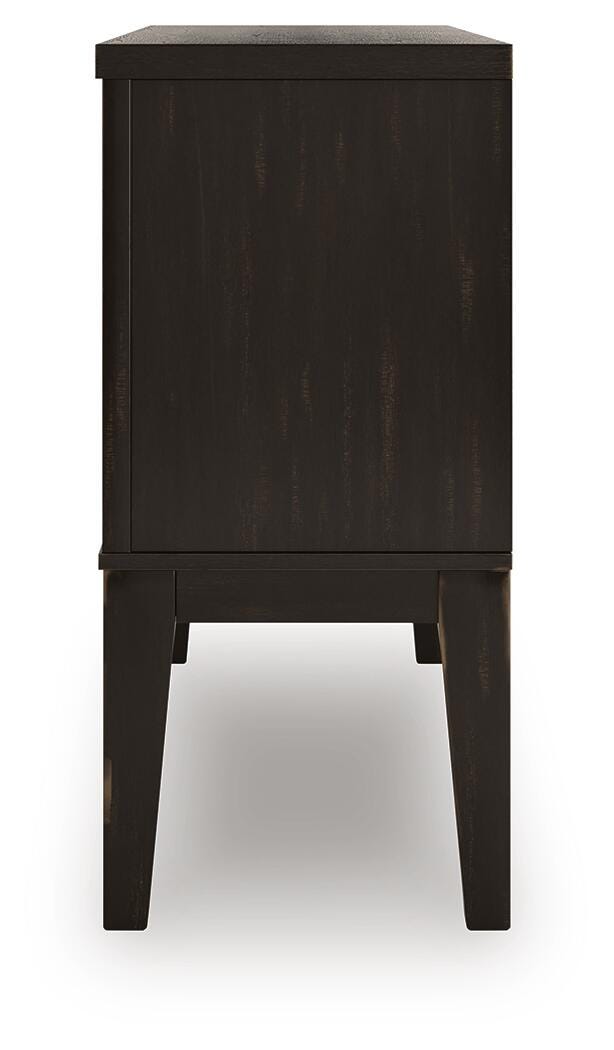 Ashley Furniture Galliden dining server with wood finish, featuring multiple storage compartments and a sleek design.