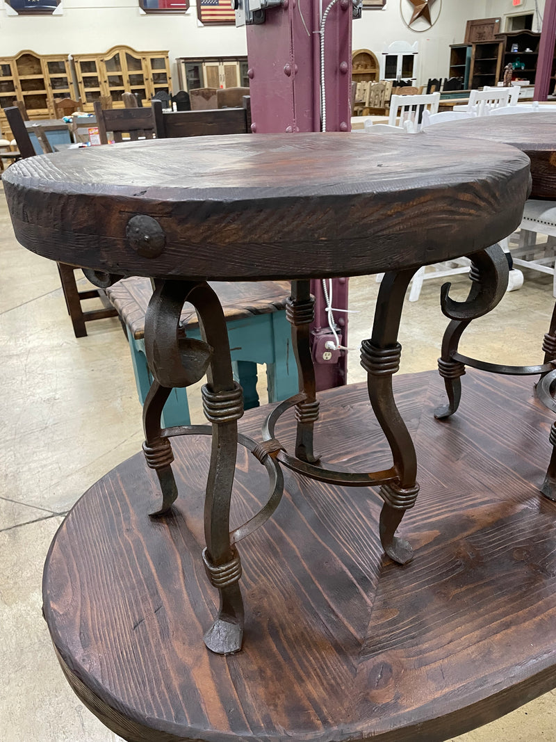 Reclaimed Wood Coffee Table Set with Wrought Iron Base