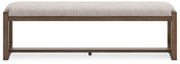 Ashley Furniture Cabalynn 63-inch wooden dining bench with backrest, showcasing a sturdy design and natural wood finish.