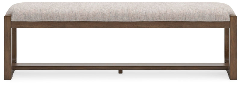 Ashley Furniture Cabalynn 63-inch wooden dining bench with backrest, showcasing a sturdy design and natural wood finish.