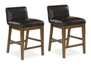 Ashley Furniture Cabalynn counter height barstool featuring a wooden frame, upholstered seat, and modern design.