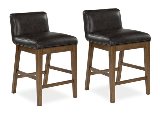 Ashley Furniture Cabalynn counter height barstool featuring a wooden frame, upholstered seat, and modern design.