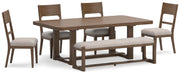 Ashley Furniture Cabalynn dining room set with a wooden table and six upholstered chairs in a modern dining space.