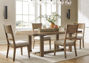 Ashley Furniture Cabalynn dining room set with a wooden table and six upholstered chairs, showcasing a modern dining space.